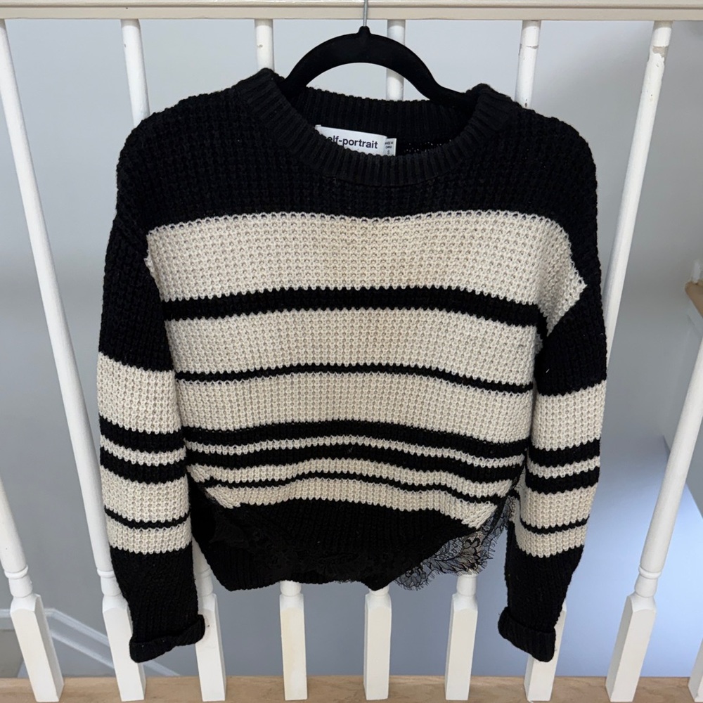Self-Portrait Black and Cream Striped Sweater